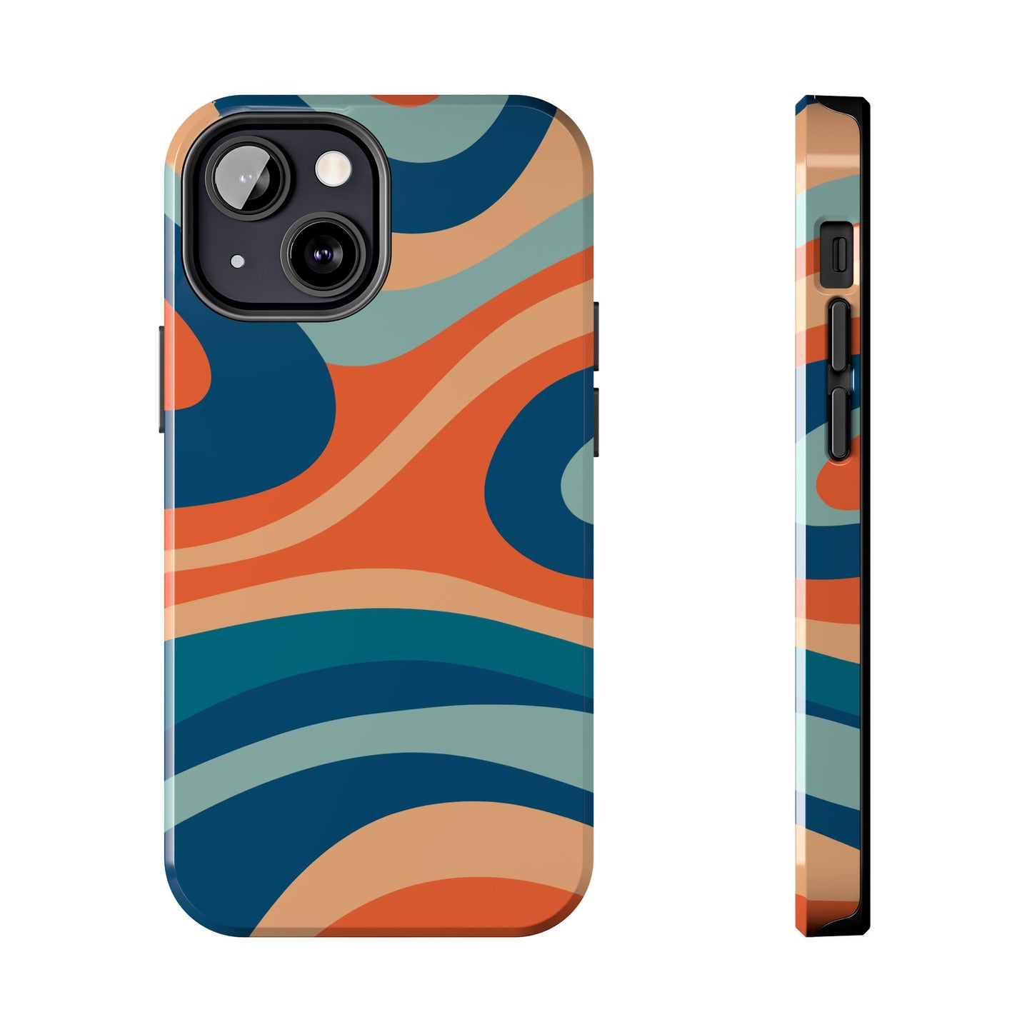 Retro Vibe Wavy Stripes iPhone Case – 70s-Inspired in Teal, Orange, and Rust