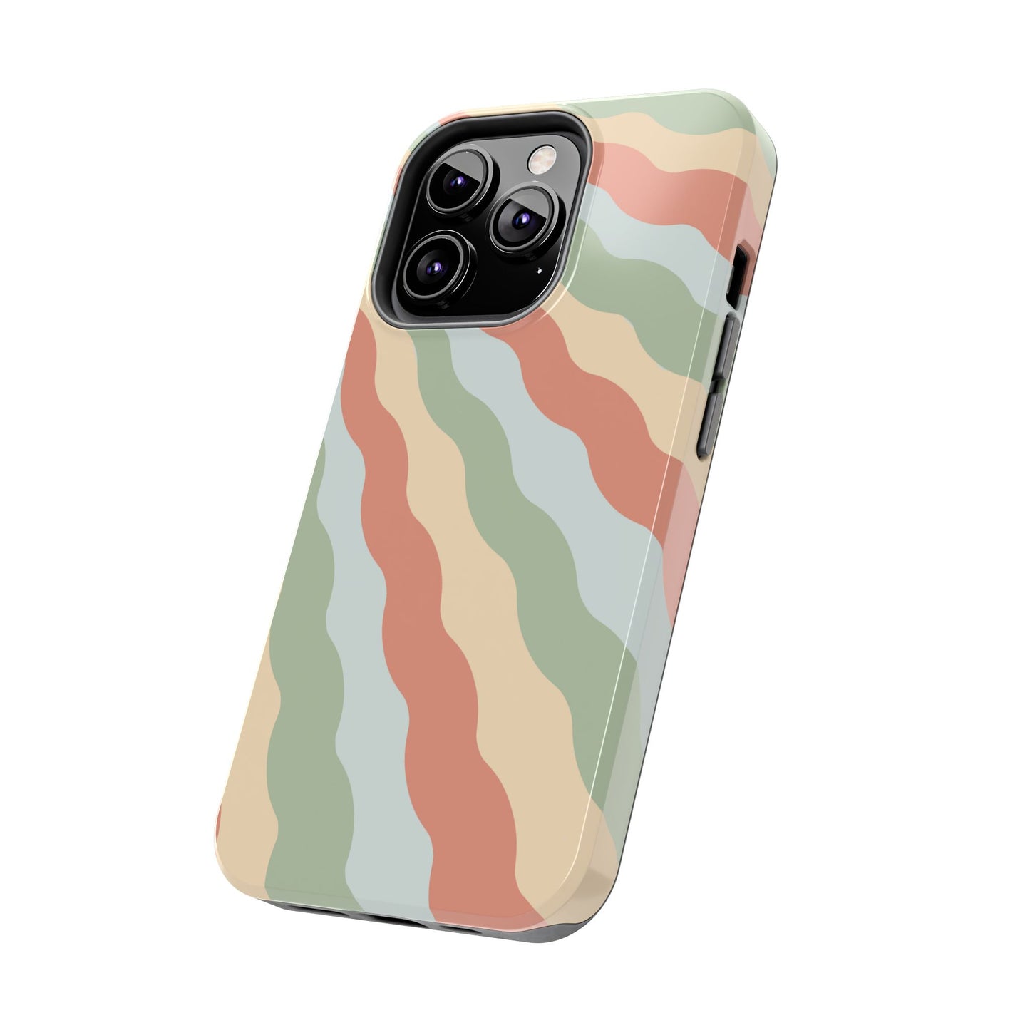 Earthy Retro Waves iPhone Case – 70s-Inspired Wavy Stripes in Soft Green, Cream, and Rust