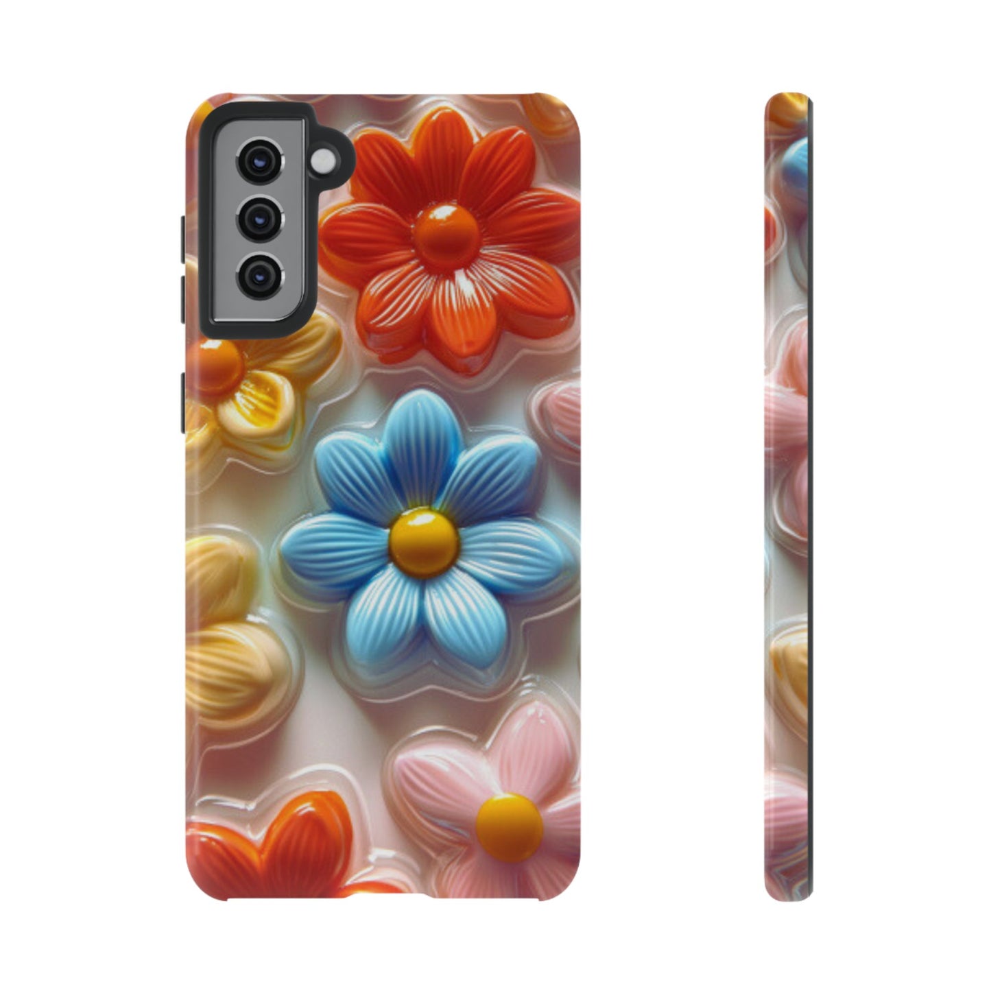 Glossy Retro Flower Samsung Galaxy Case – Colorful 3D Floral Design, Durable Protection