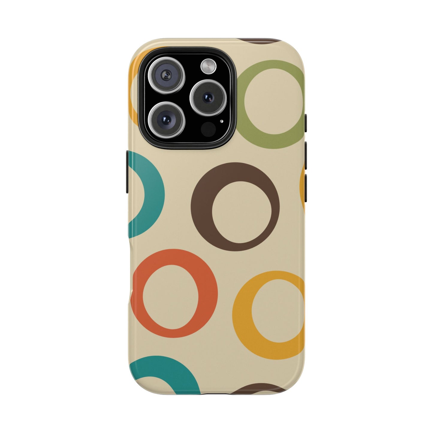 Retro Colorful Rings iPhone Case – Shockproof, Matte Finish, Dual-Layer Protection