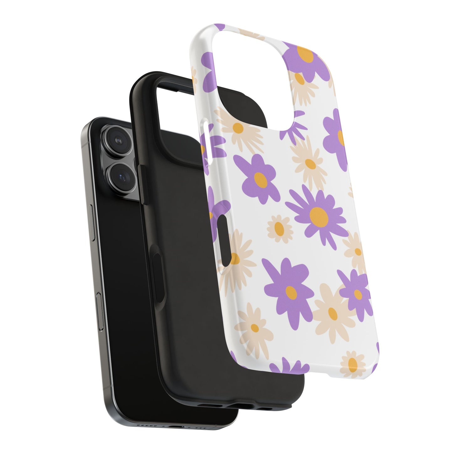 Retro Daisy Flower iPhone Case – Pastel Purple & Cream Floral Design with Matte Finish