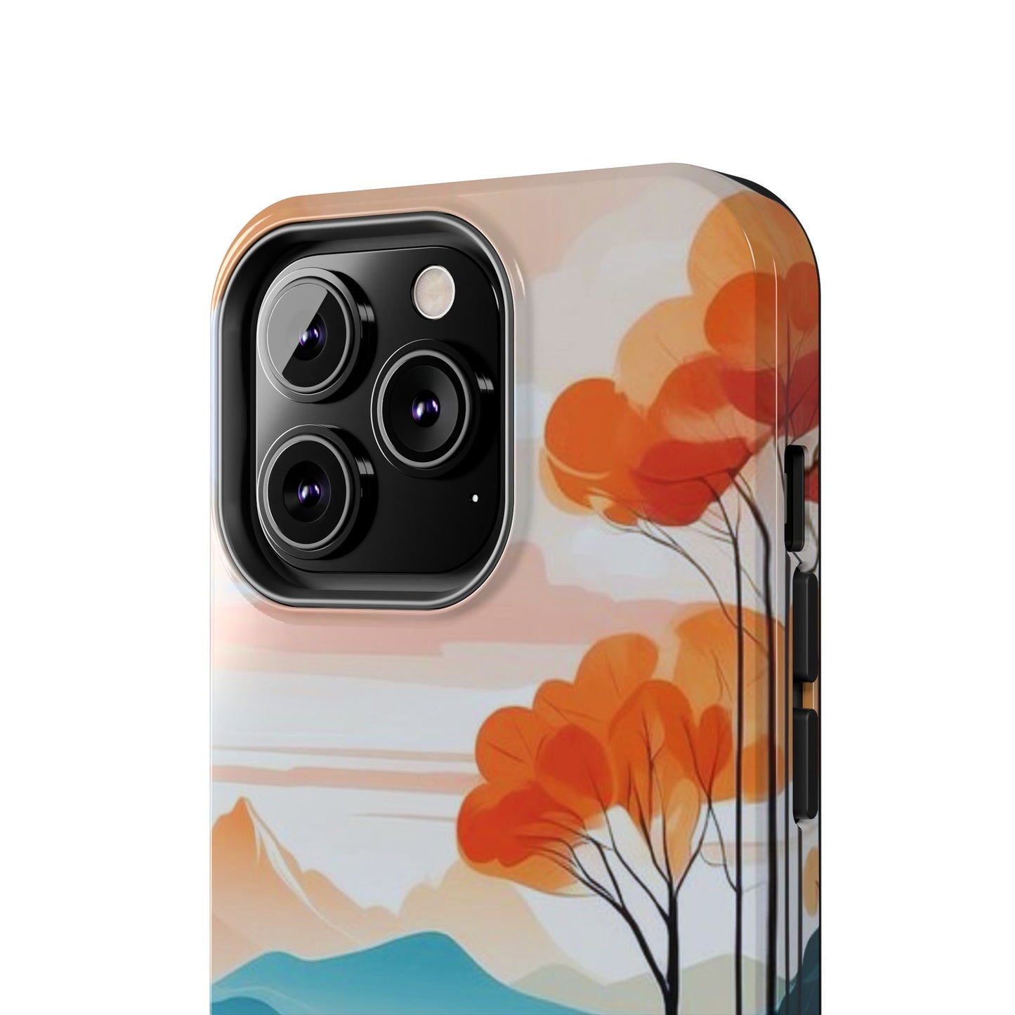 Serene Sunset Lake iPhone Case – Minimalist Landscape Art, Dual-Layer Protection