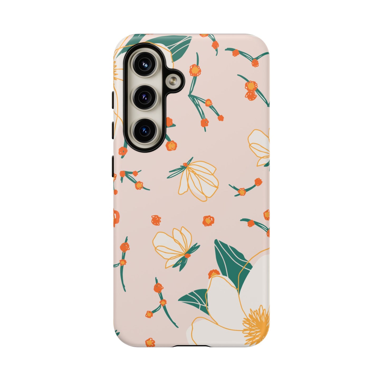 Elegant Magnolia Blossom Tough Samsung Galaxy Case – Soft Blush Background, Shock-Resistant Design