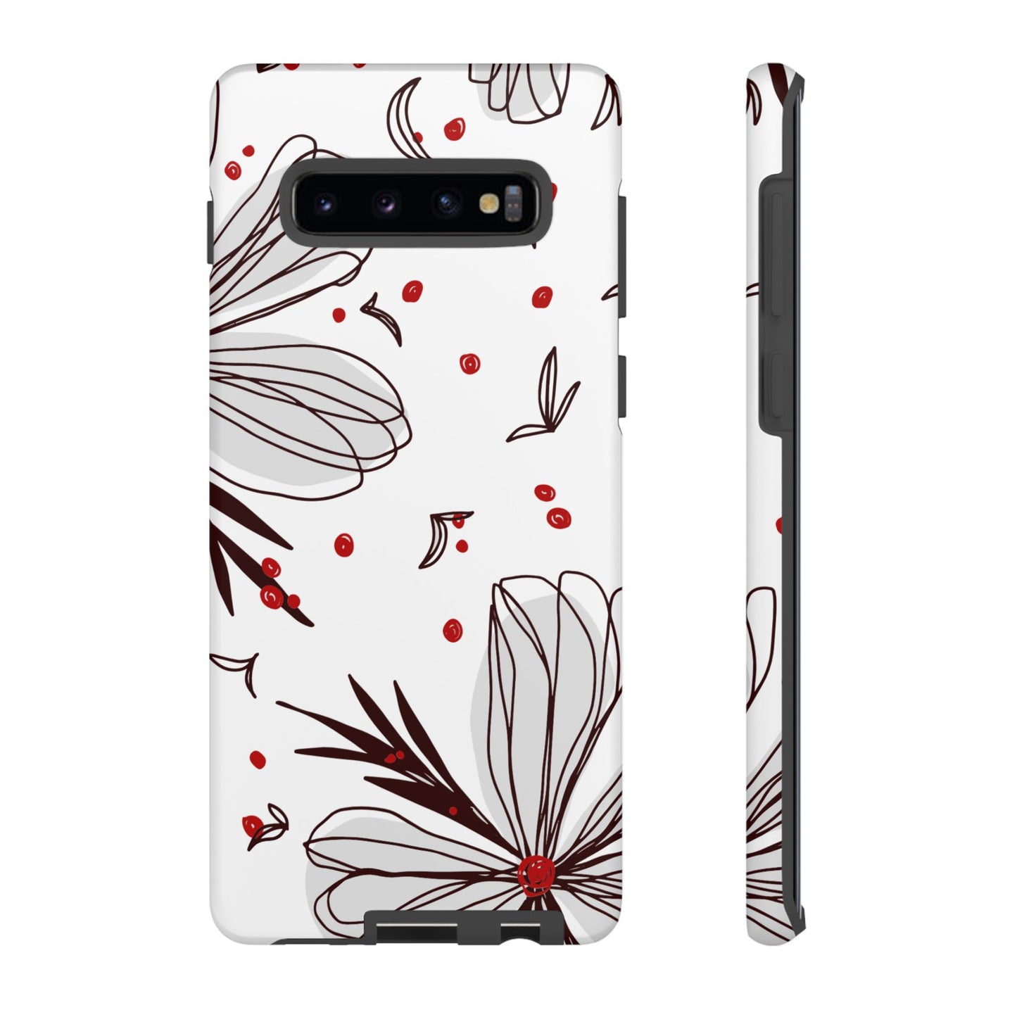 Minimalist Line Art Floral Tough Samsung Galaxy  Case – Bold Red and Black Design, Shockproof Protection
