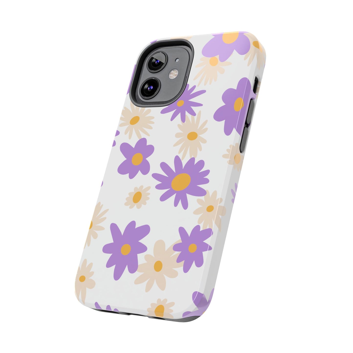 Retro Daisy Flower iPhone Case – Pastel Purple & Cream Floral Design with Matte Finish
