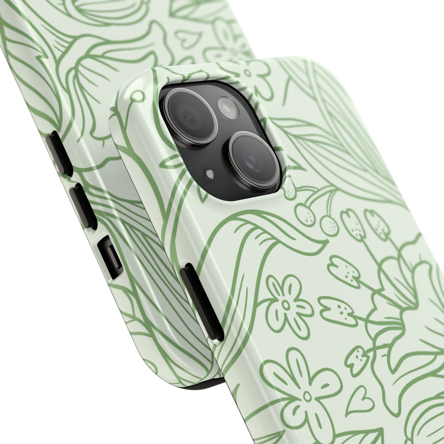 Sage Green Floral Line Art Tough iPhone Case – Minimalist Botanical Design with Dual-Layer Protection