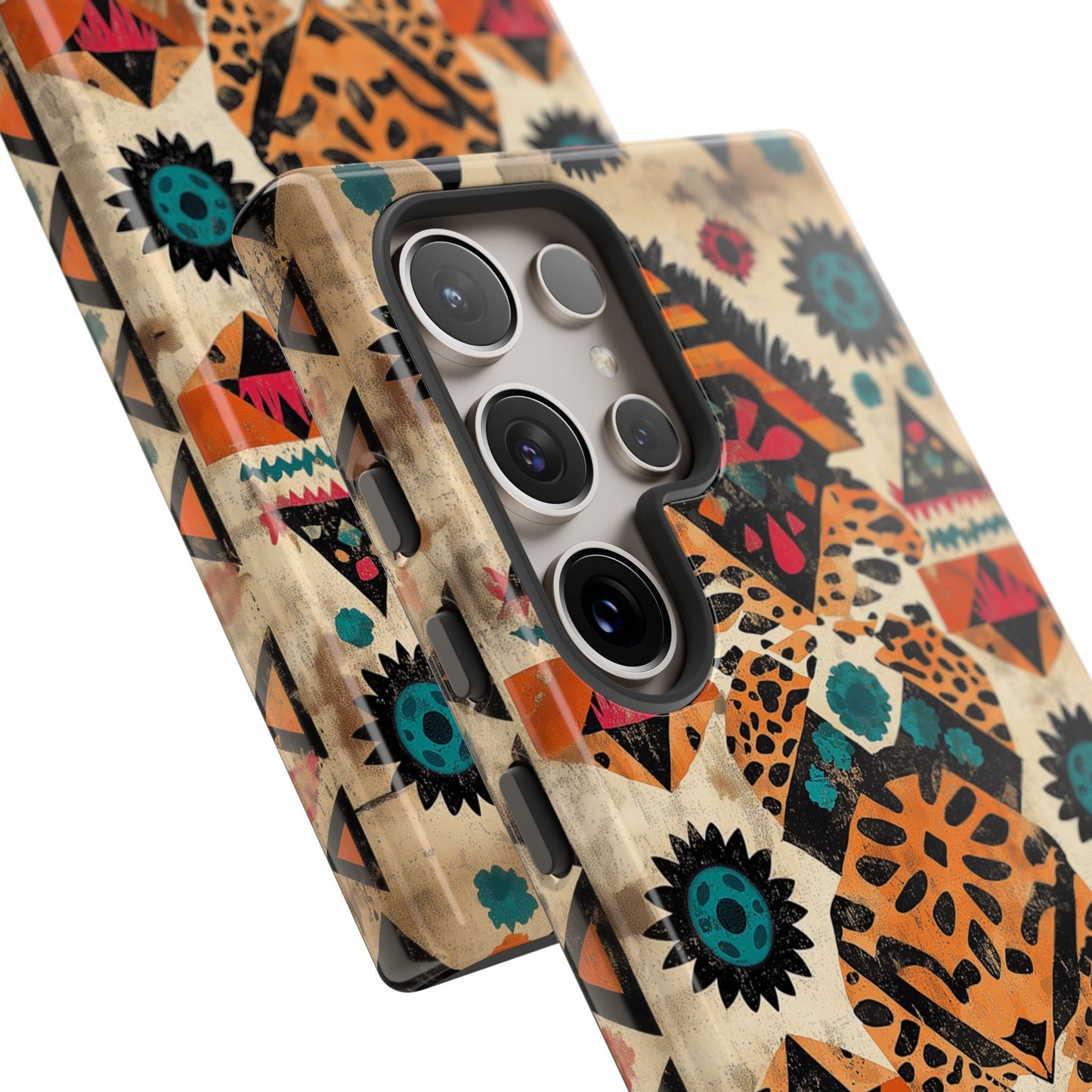 Bohemian Leopard & Tribal Floral Tough Samsung Galaxy Case – Vibrant Eclectic Design, Dual-Layer Protection