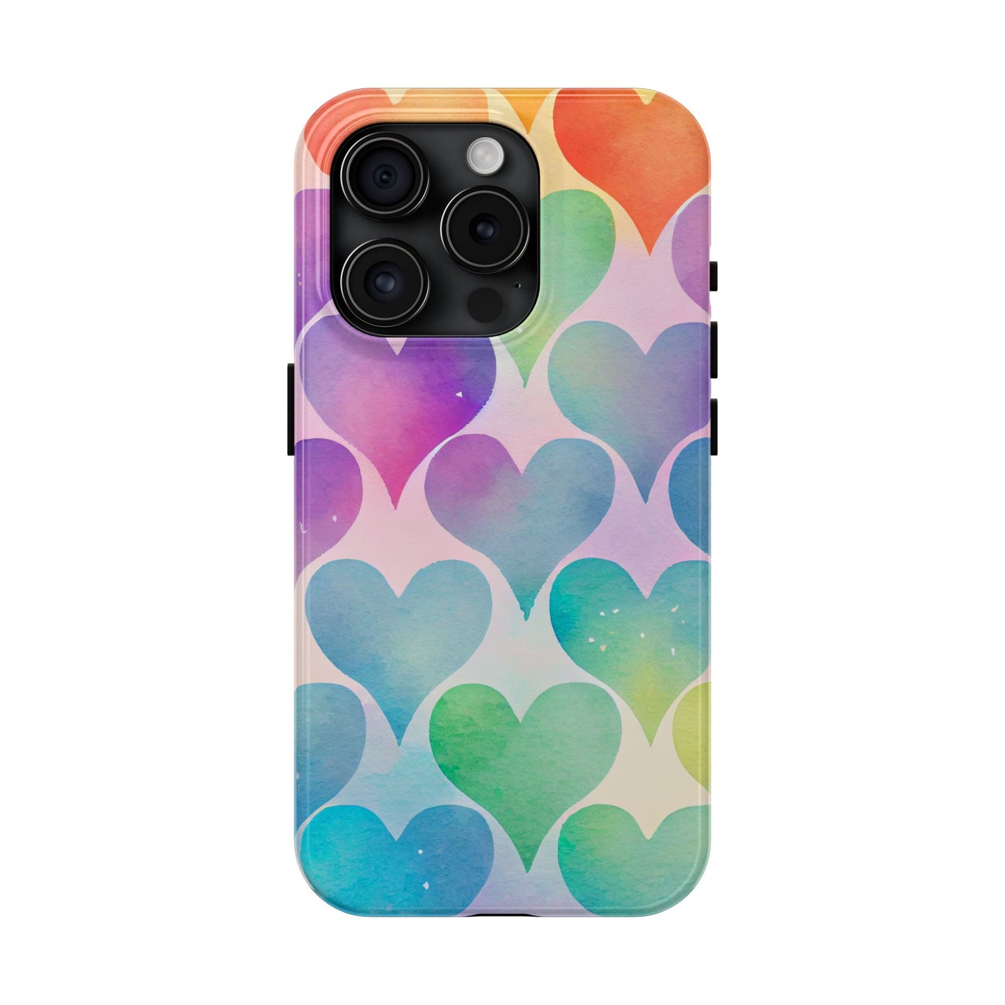Rainbow Hearts Watercolor iPhone Case – Slim Design, Glossy Finish