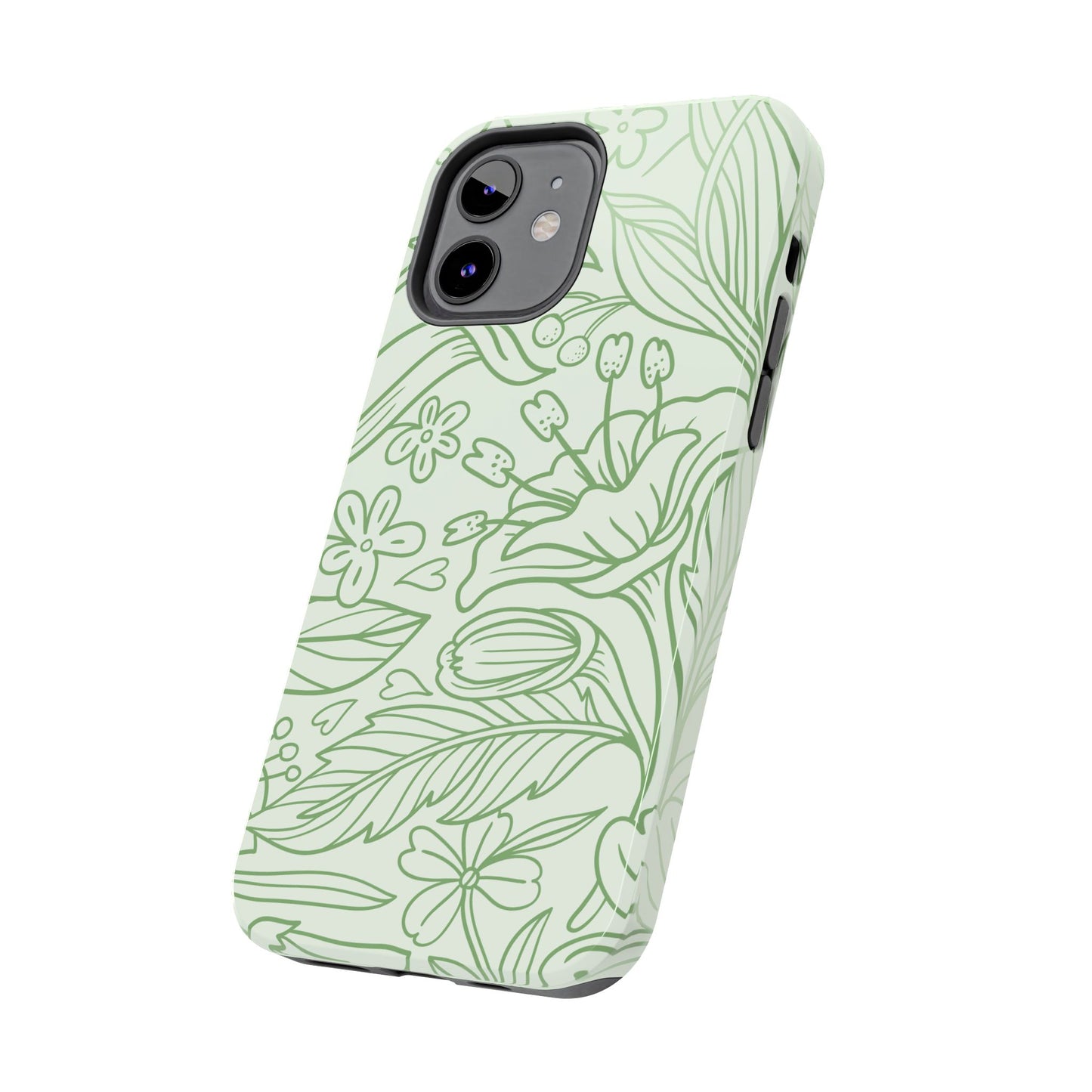 Sage Green Floral Line Art Tough iPhone Case – Minimalist Botanical Design with Dual-Layer Protection
