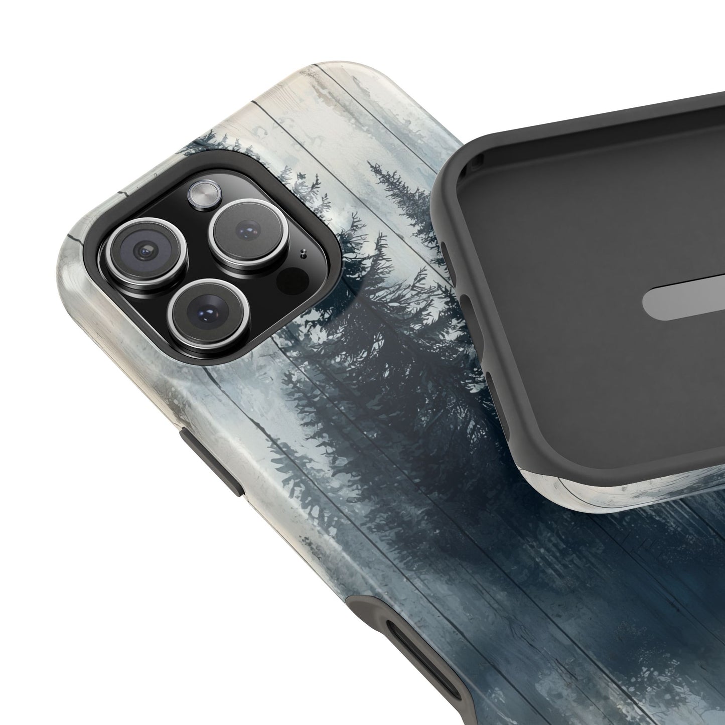 Rustic Pine Forest MagSafe iPhone Case - Blue Toned Woodland Design