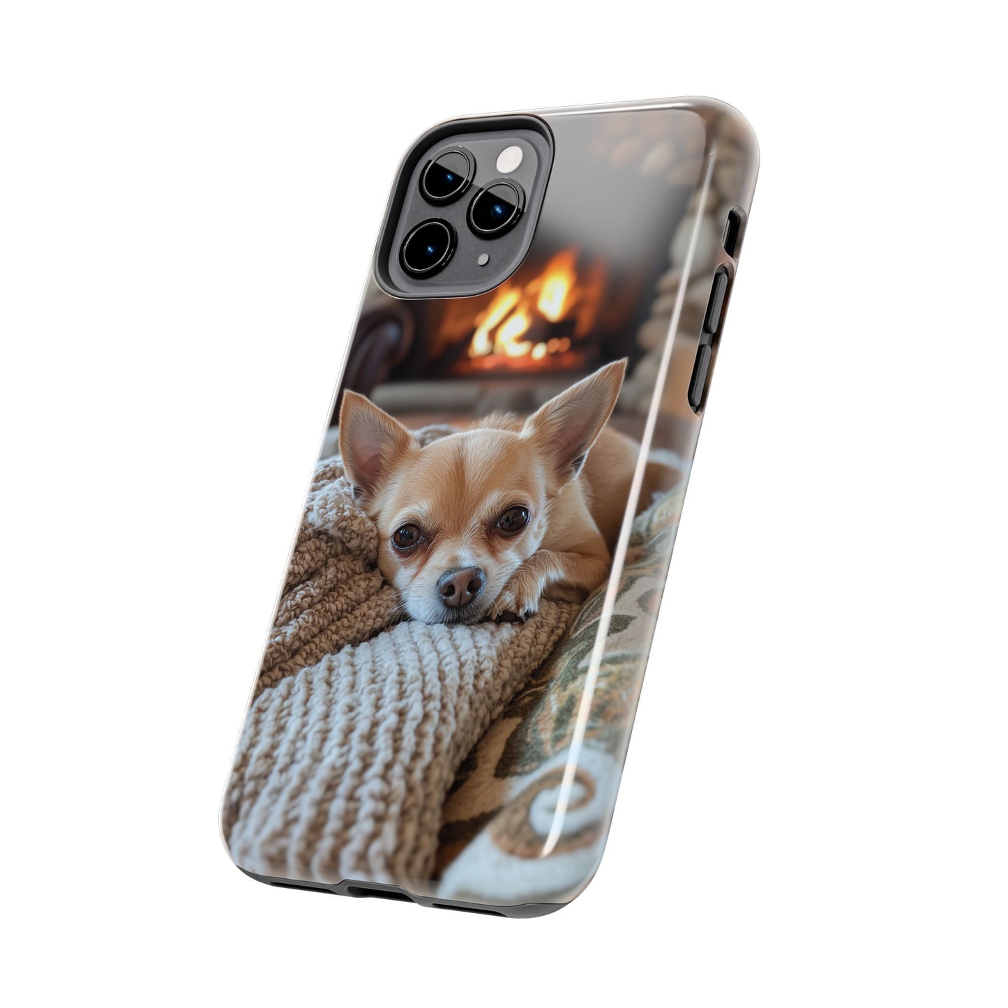 Relaxing Chihuahua by Fireplace iPhone Case – Warm and Stylish Protection