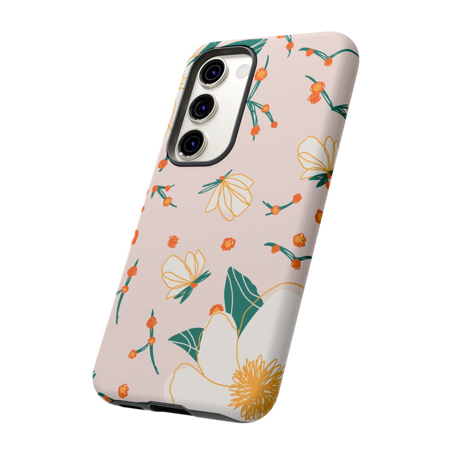Elegant Magnolia Blossom Tough Samsung Galaxy Case – Soft Blush Background, Shock-Resistant Design