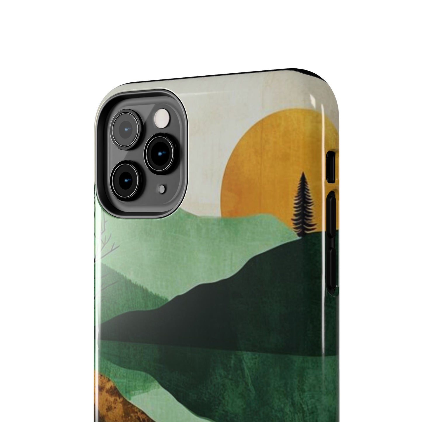 Retro Mountain Sunrise iPhone Case – Minimalist Landscape Design, Dual - Layer Protection - BOGO Cases