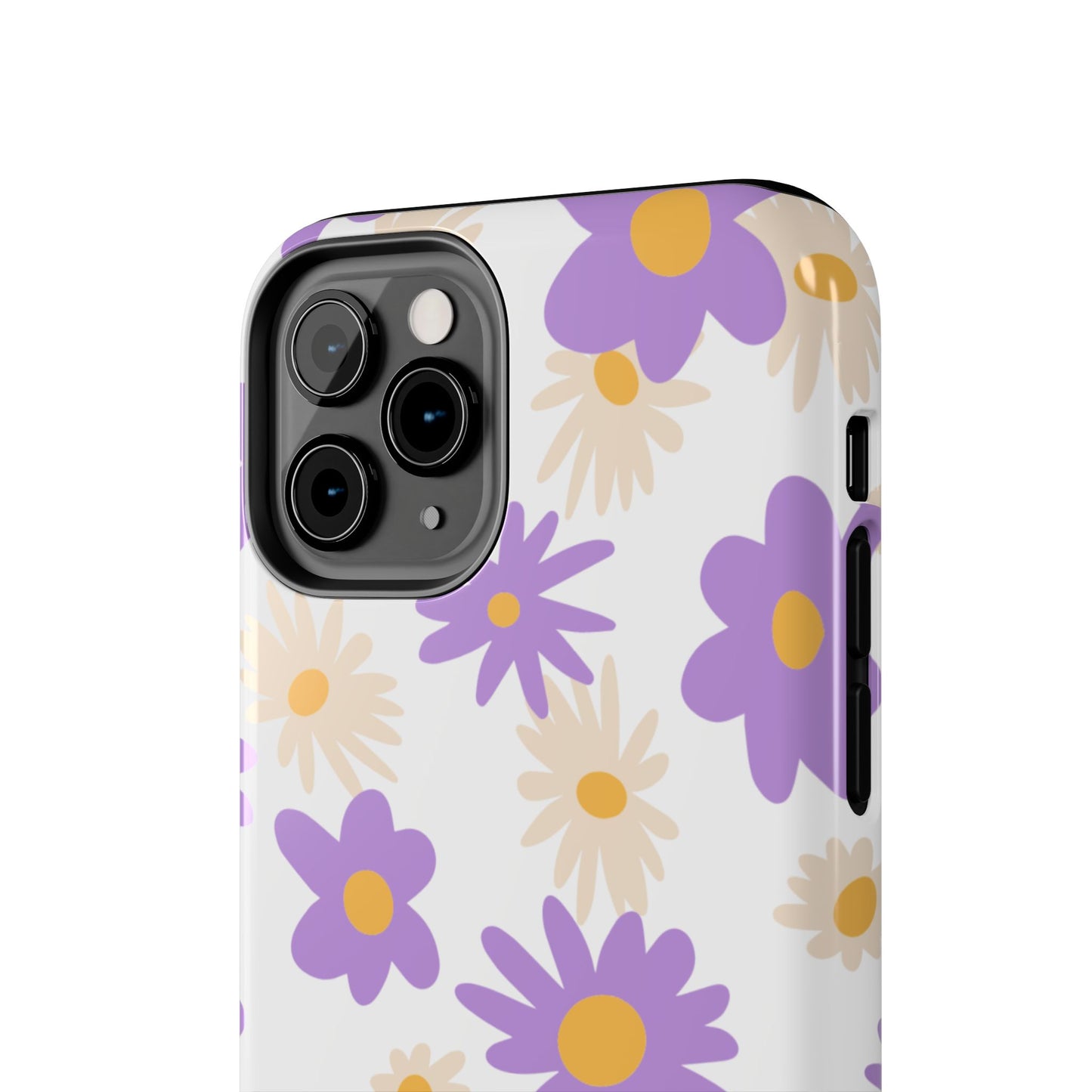 Retro Daisy Flower iPhone Case – Pastel Purple & Cream Floral Design with Matte Finish