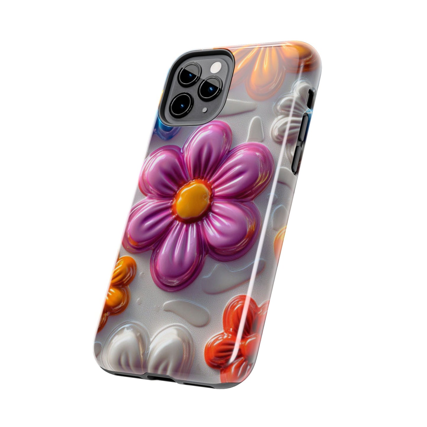 Glossy 3D Floral iPhone Case – Colorful Flower Pattern, Durable Protection - BOGO Cases