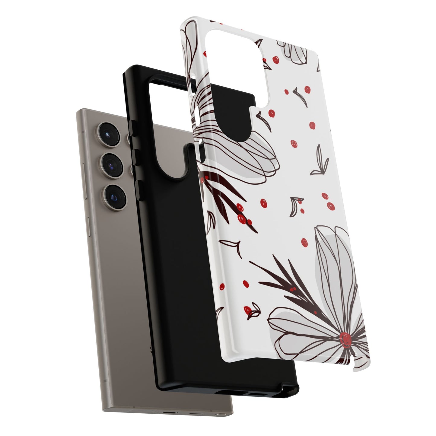 Minimalist Line Art Floral Tough Samsung Galaxy  Case – Bold Red and Black Design, Shockproof Protection