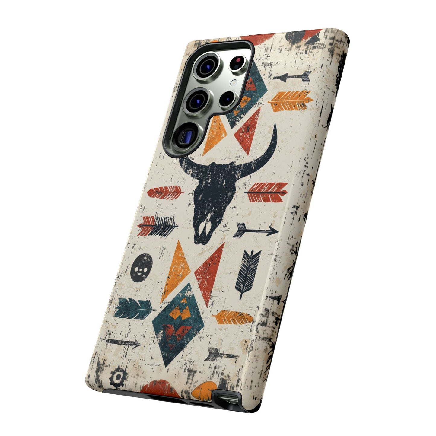 Tribal Bull Skull & Arrows Tough Samsung Galaxy Case – Rustic Western Design, Dual-Layer Protection