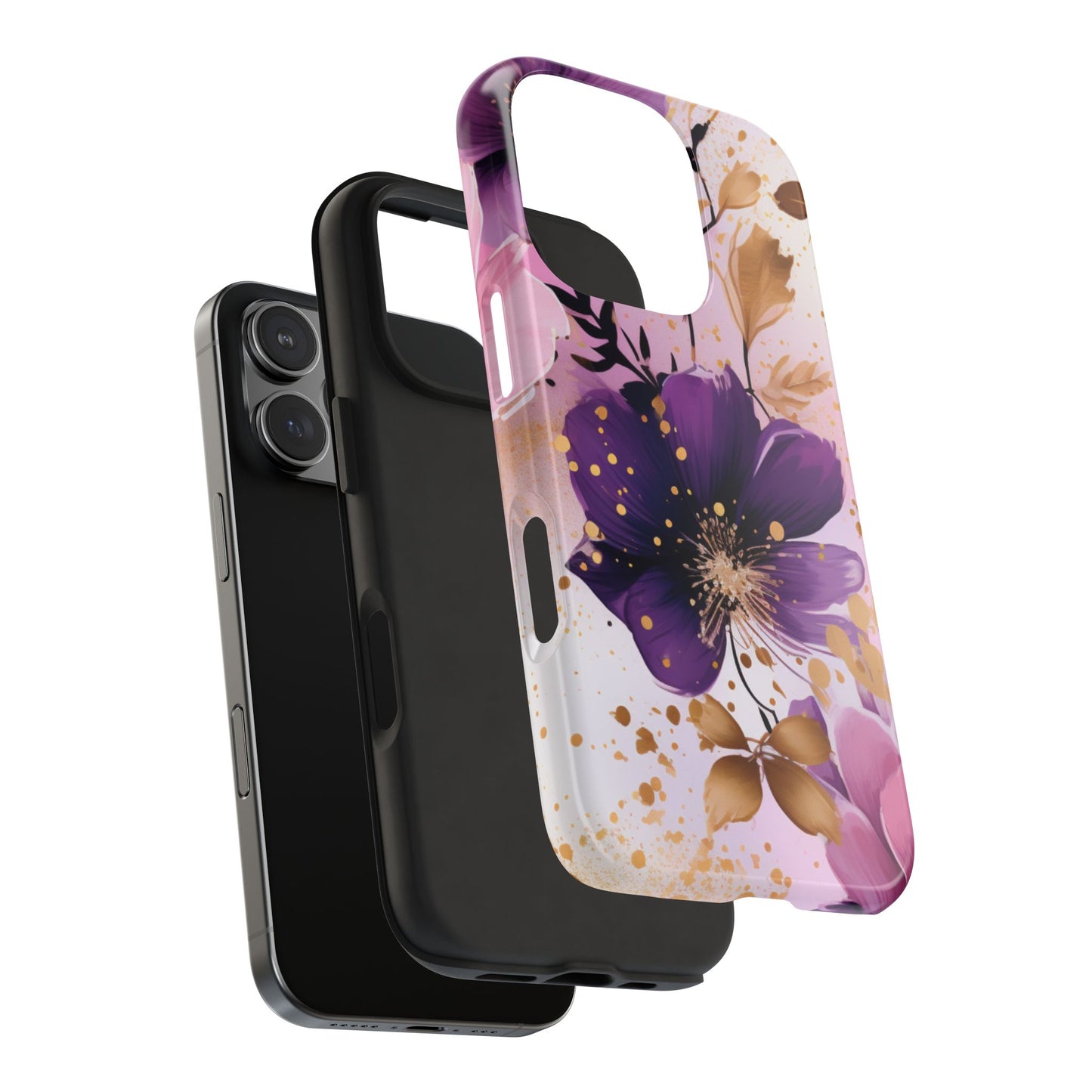 Elegant Purple & Gold Floral iPhone Case - Luxe Flower Design