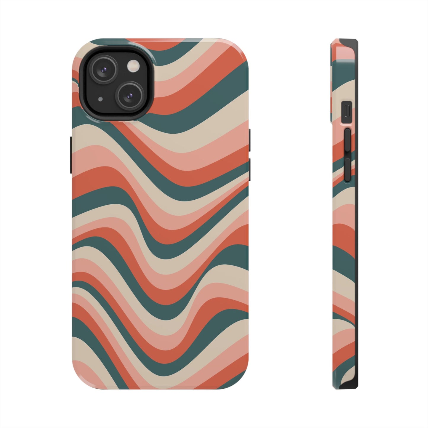 Groovy Waves iPhone Case – Retro 70s-Inspired Stripes in Coral, Cream, and Teal