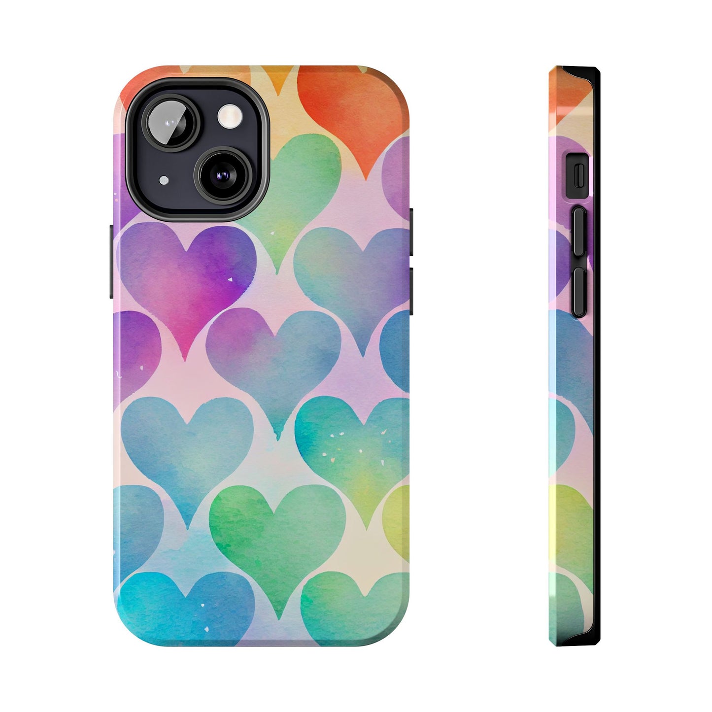 Rainbow Hearts Watercolor iPhone Case – Slim Design, Glossy Finish