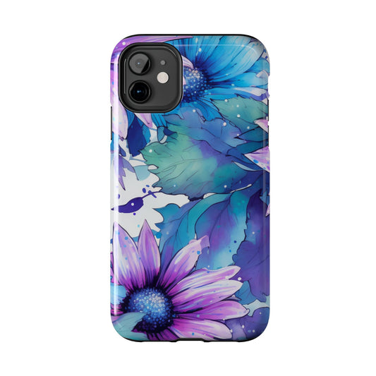 Purple & Teal Watercolor Floral iPhone Case - Artistic Flower Design