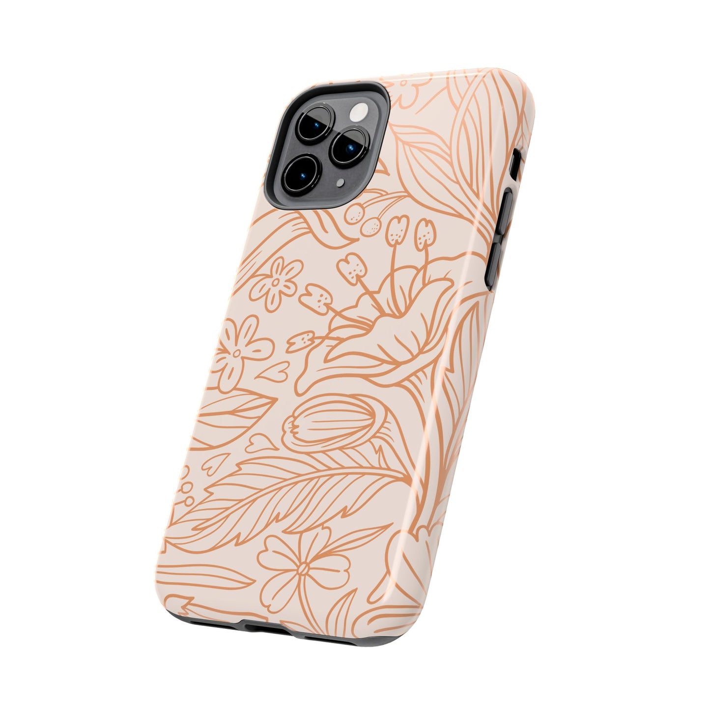 Soft Terracotta Floral Line Art Tough iPhone Case – Minimalist Botanical Design with Dual-Layer Protection
