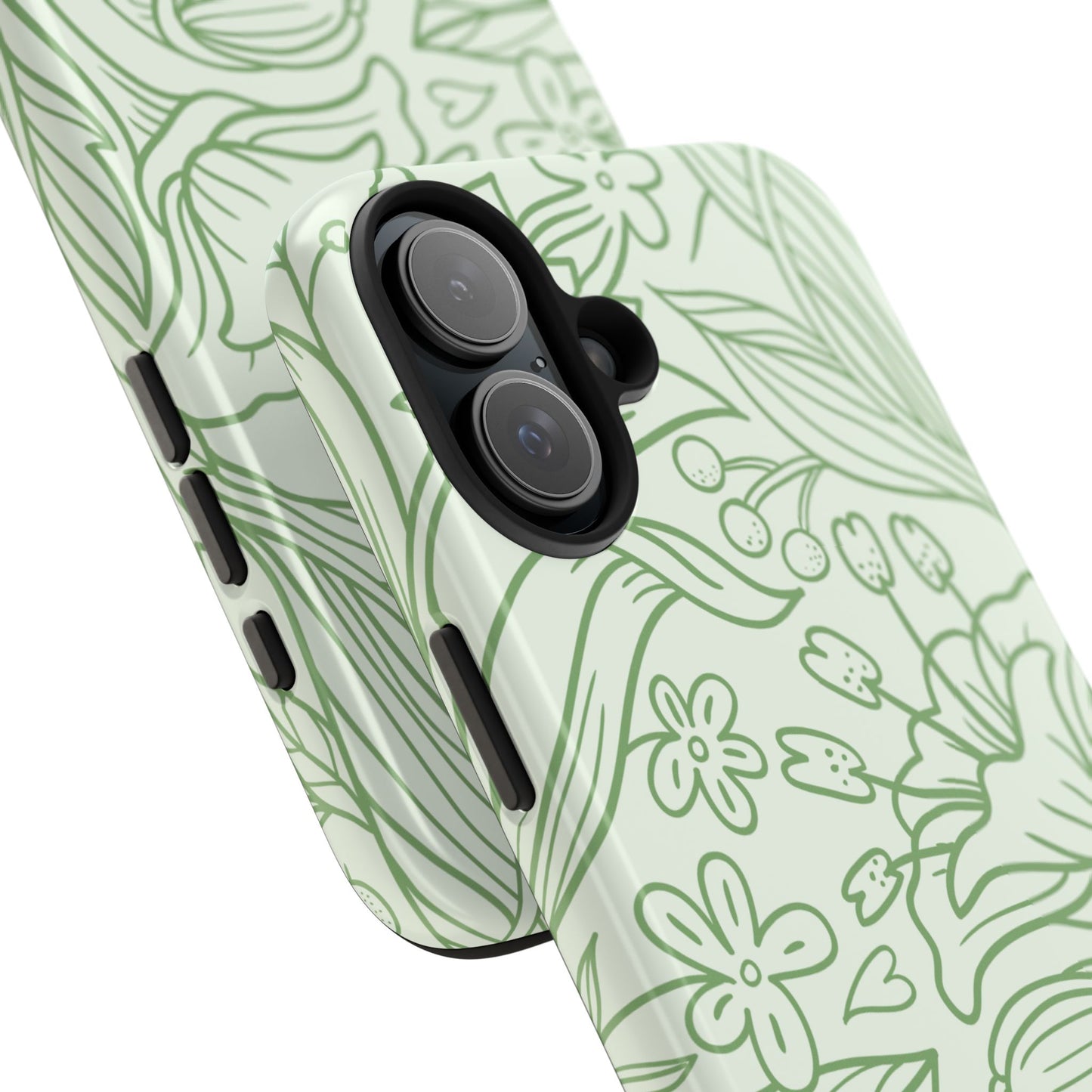 Sage Green Floral Line Art Tough iPhone Case – Minimalist Botanical Design with Dual-Layer Protection