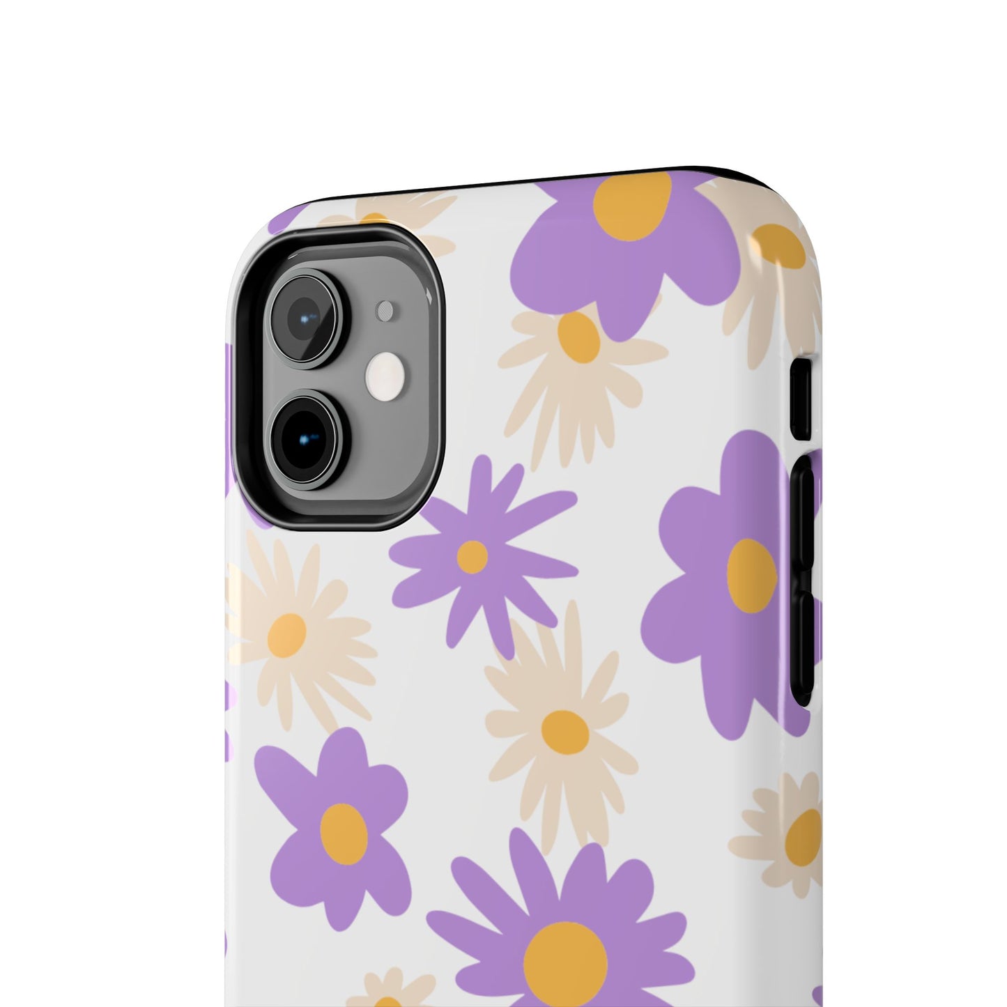 Retro Daisy Flower iPhone Case – Pastel Purple & Cream Floral Design with Matte Finish