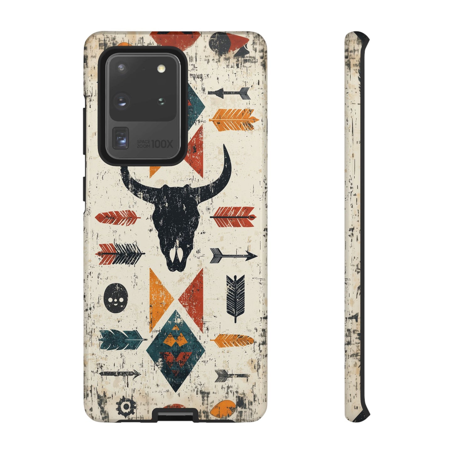 Tribal Bull Skull & Arrows Tough Samsung Galaxy Case – Rustic Western Design, Dual-Layer Protection