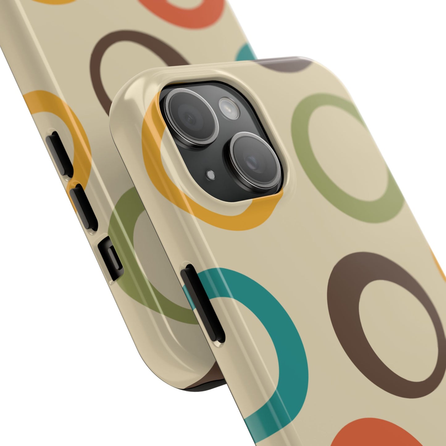 Retro Colorful Rings iPhone Case – Shockproof, Matte Finish, Dual-Layer Protection