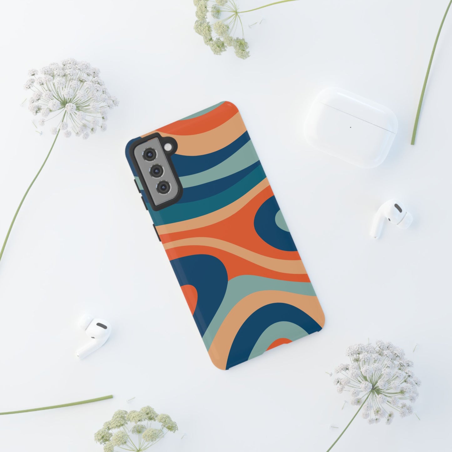 Retro Vibe Wavy Stripes Samsung Galaxy Case – 70s-Inspired in Teal, Orange, and Rust