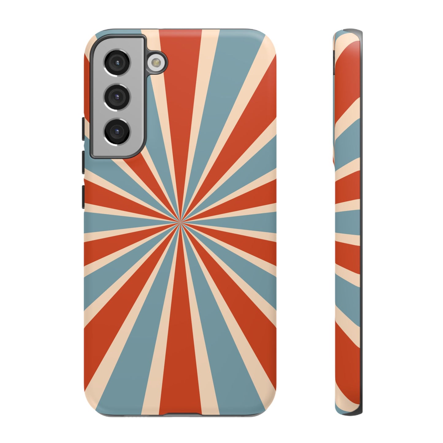 Vintage Blue & Red Sunburst Samsung Galaxy Case – Bold Geometric Pattern, Shock-Resistant Cover