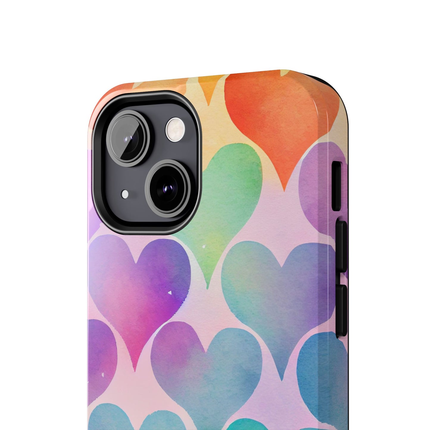 Rainbow Hearts Watercolor iPhone Case – Slim Design, Glossy Finish