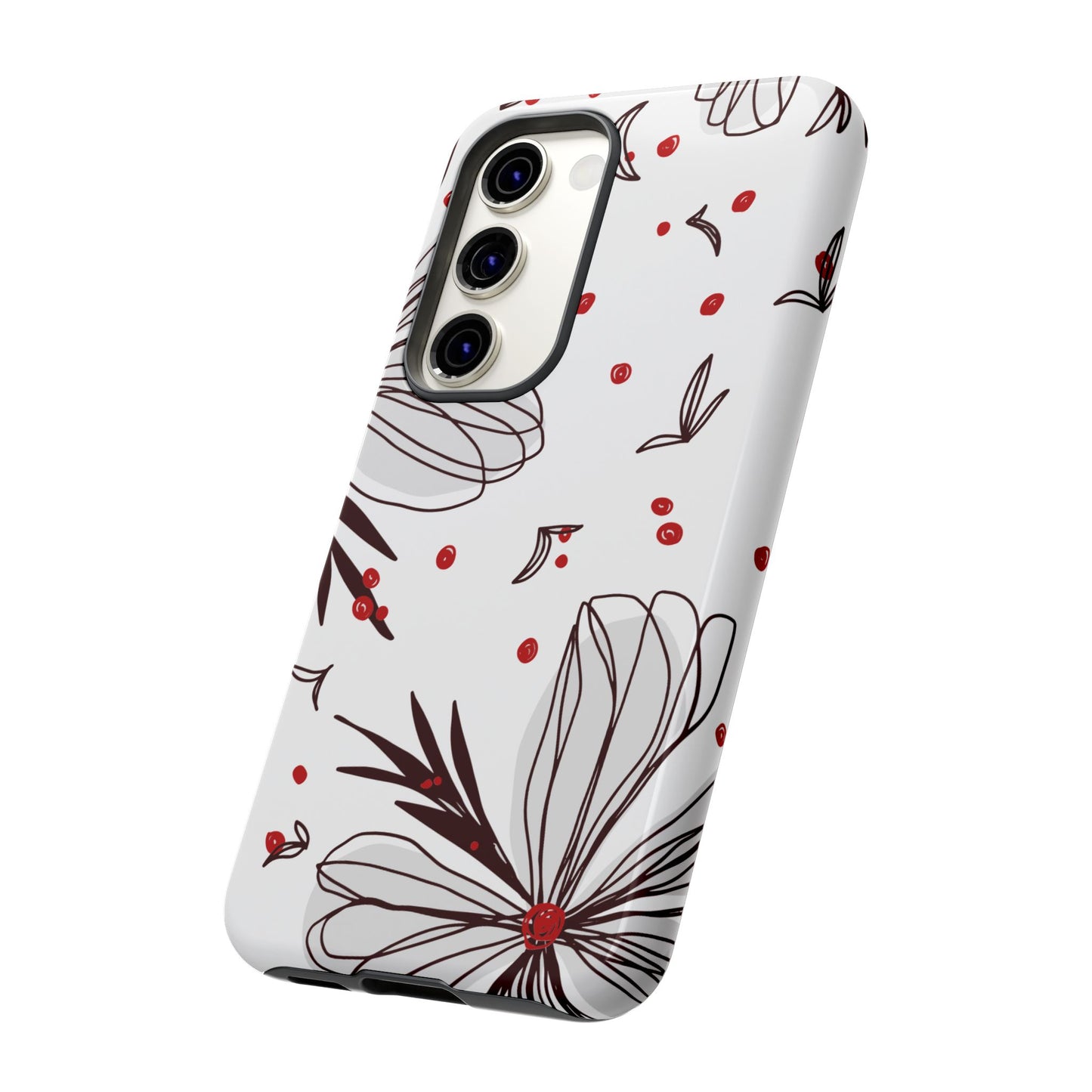 Minimalist Line Art Floral Tough Samsung Galaxy  Case – Bold Red and Black Design, Shockproof Protection