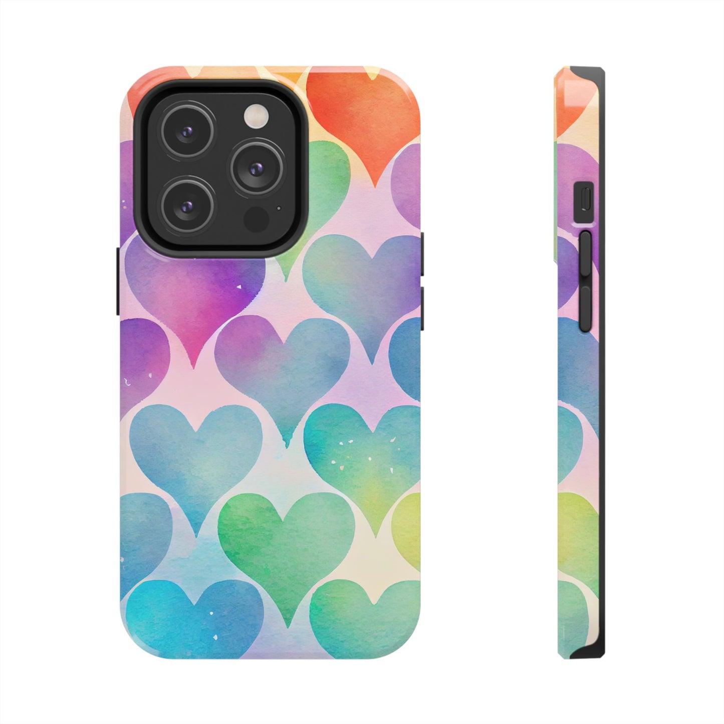 Rainbow Hearts Watercolor iPhone Case – Slim Design, Glossy Finish