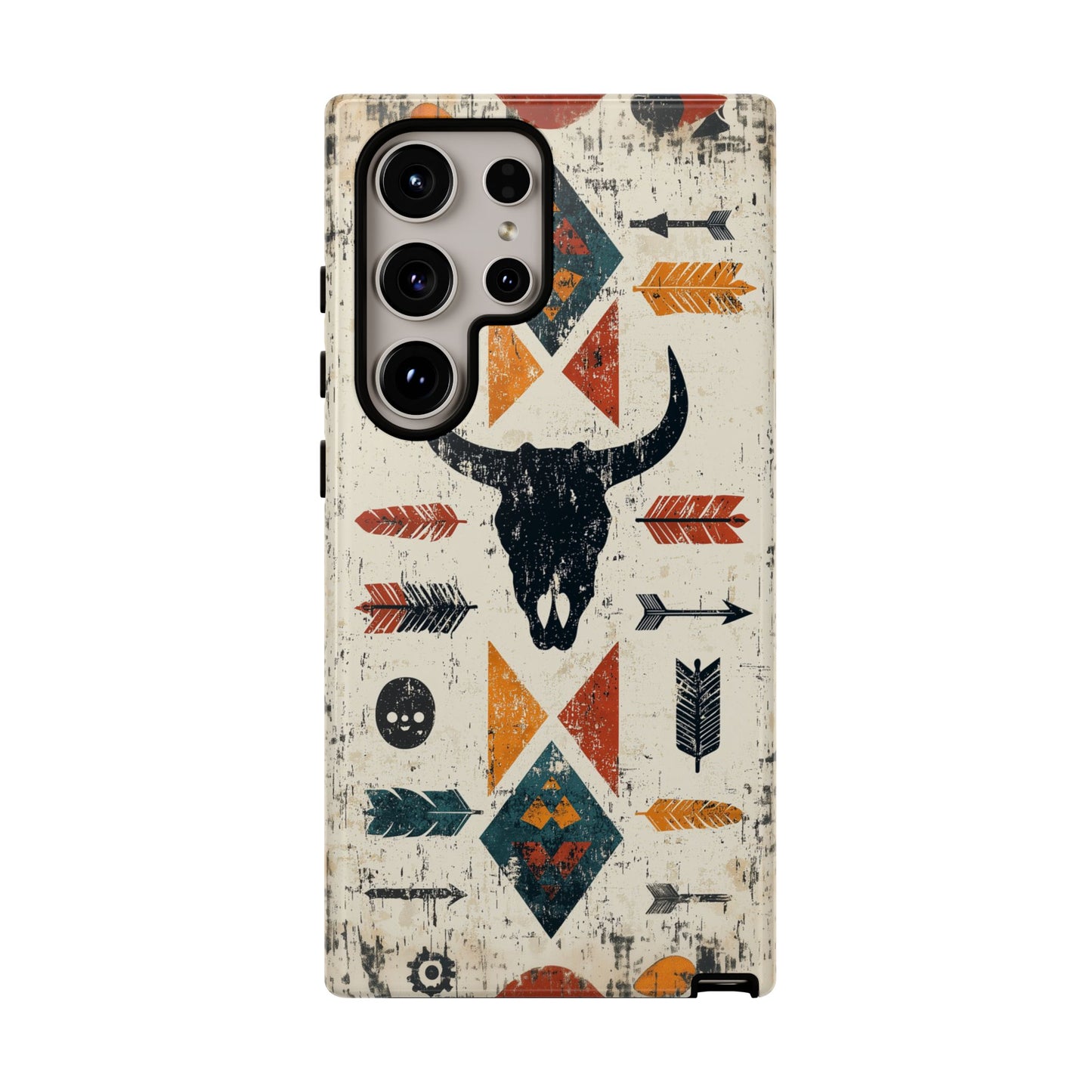 Tribal Bull Skull & Arrows Tough Samsung Galaxy Case – Rustic Western Design, Dual-Layer Protection