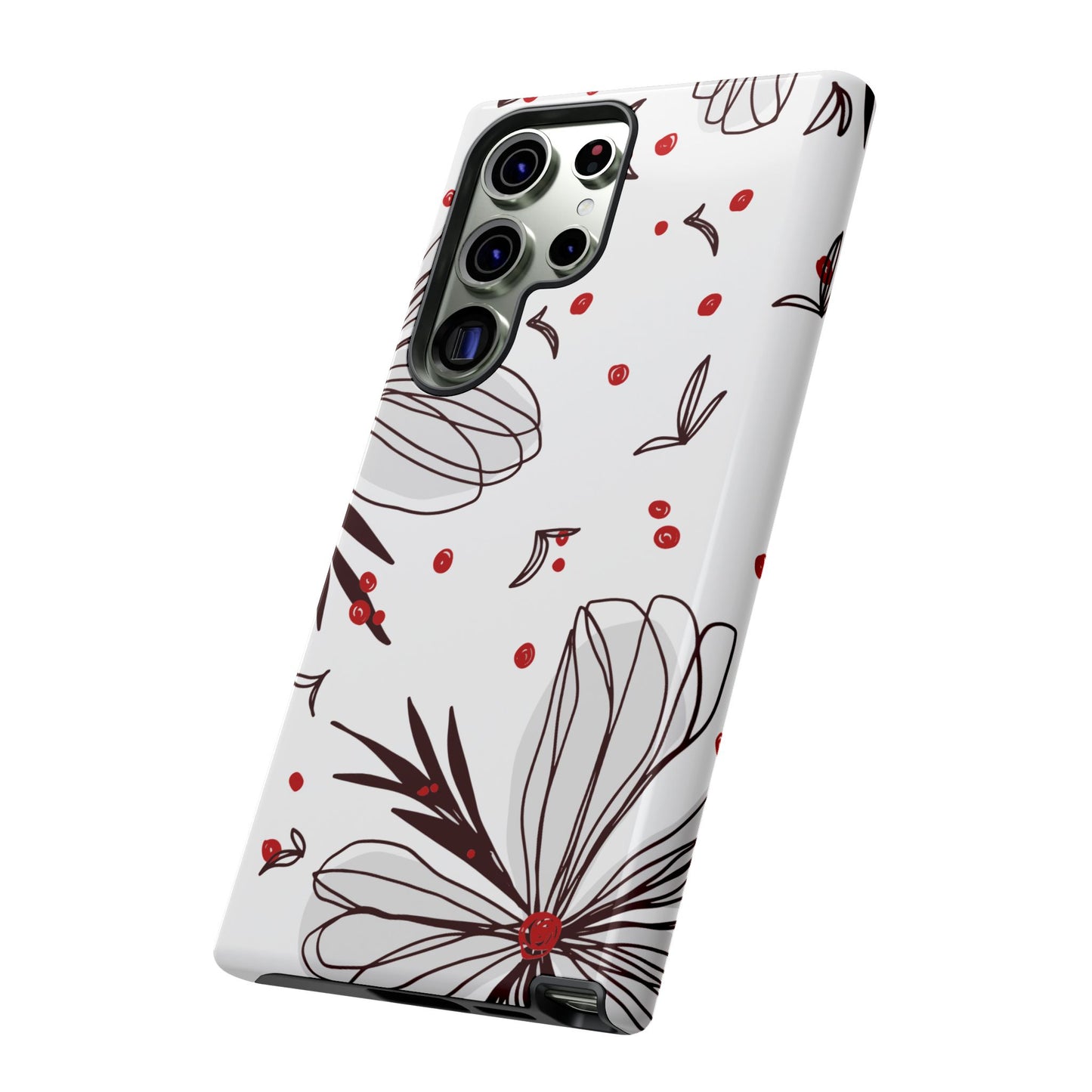 Minimalist Line Art Floral Tough Samsung Galaxy  Case – Bold Red and Black Design, Shockproof Protection