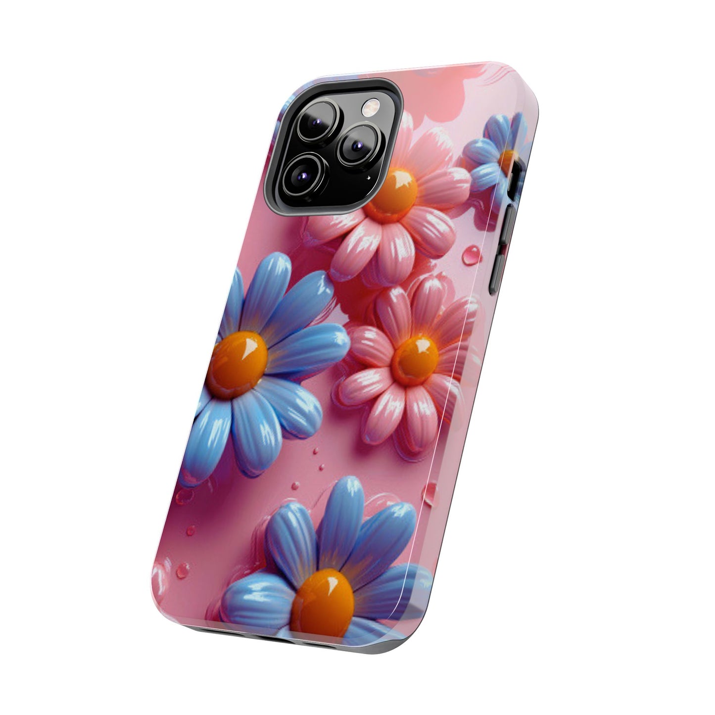 Pastel Daisy 3D iPhone Case – Glossy Pink and Blue Floral Design, Full Protection - BOGO Cases