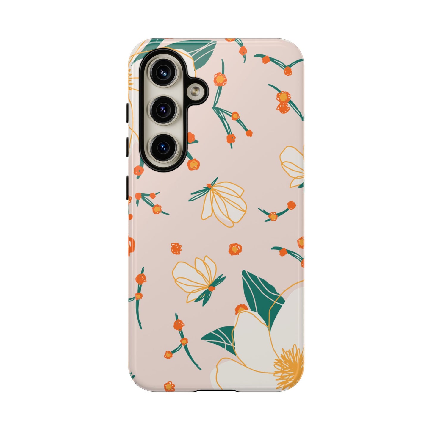 Elegant Magnolia Blossom Tough Samsung Galaxy Case – Soft Blush Background, Shock-Resistant Design
