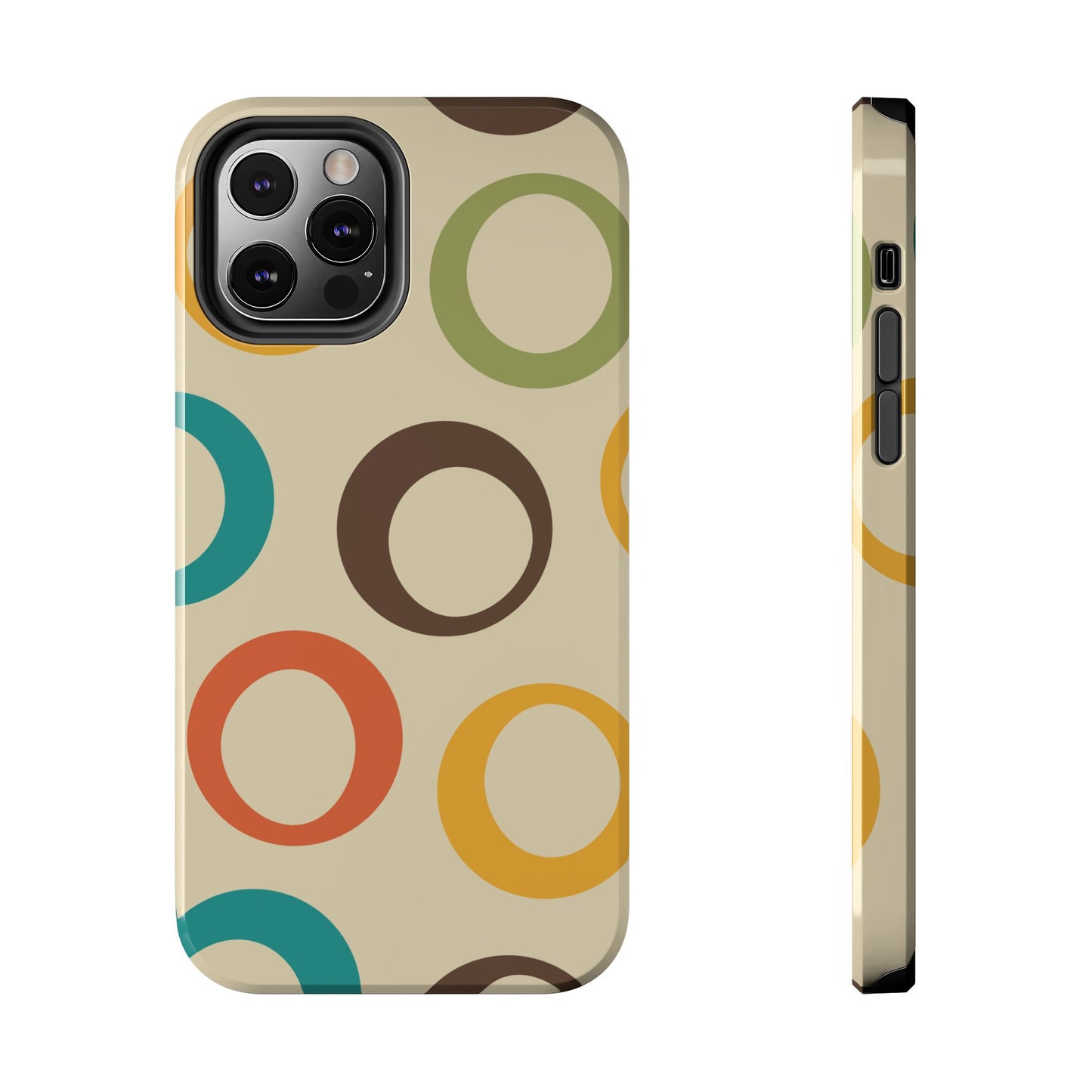 Retro Colorful Rings iPhone Case – Shockproof, Matte Finish, Dual-Layer Protection