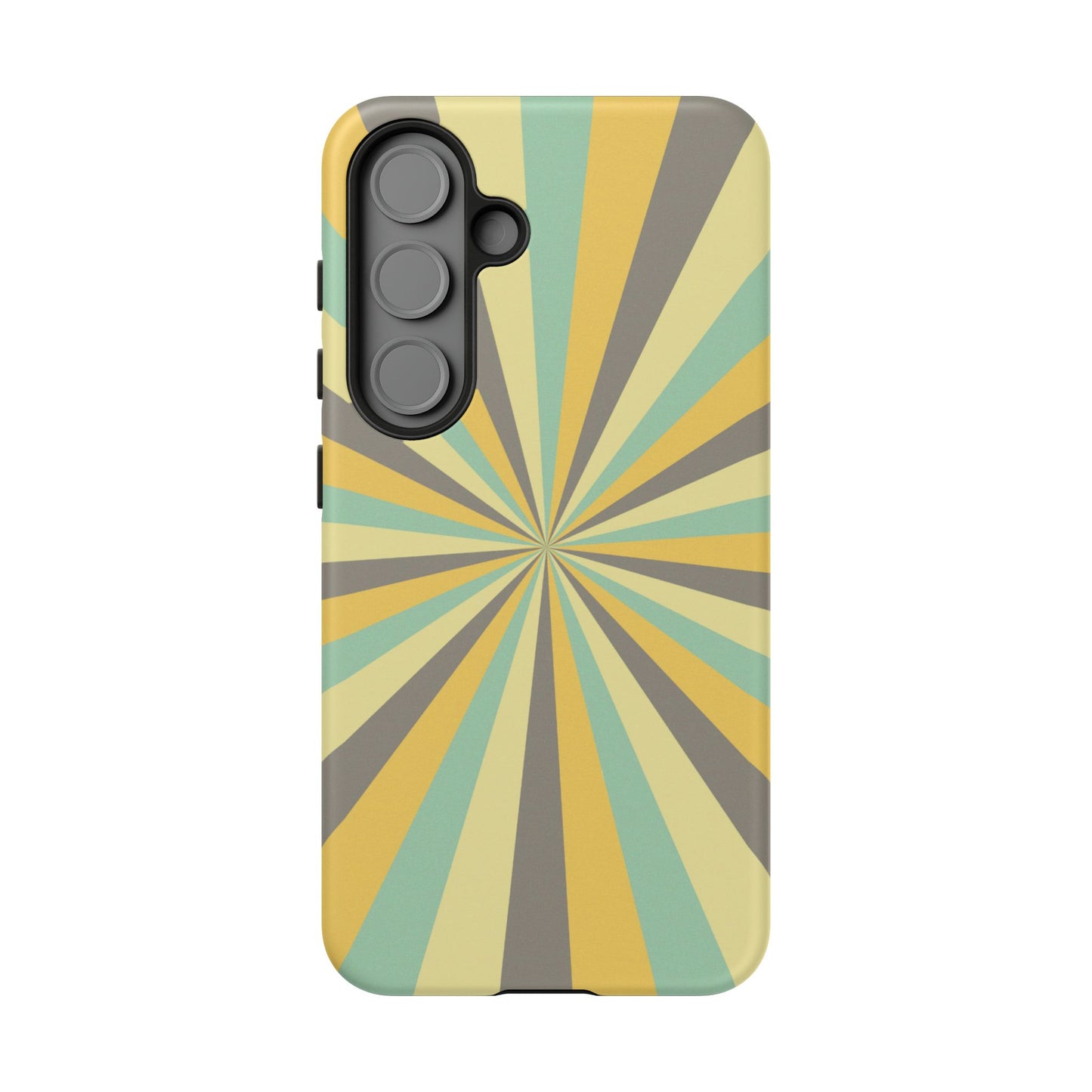 Vintage Sunburst Rays Samsung Galaxy Case – Bold 70s-Inspired Burst in Yellow, Mint, and Gray