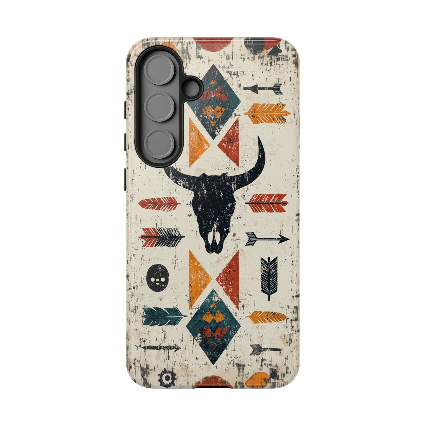 Tribal Bull Skull & Arrows Tough Samsung Galaxy Case – Rustic Western Design, Dual-Layer Protection