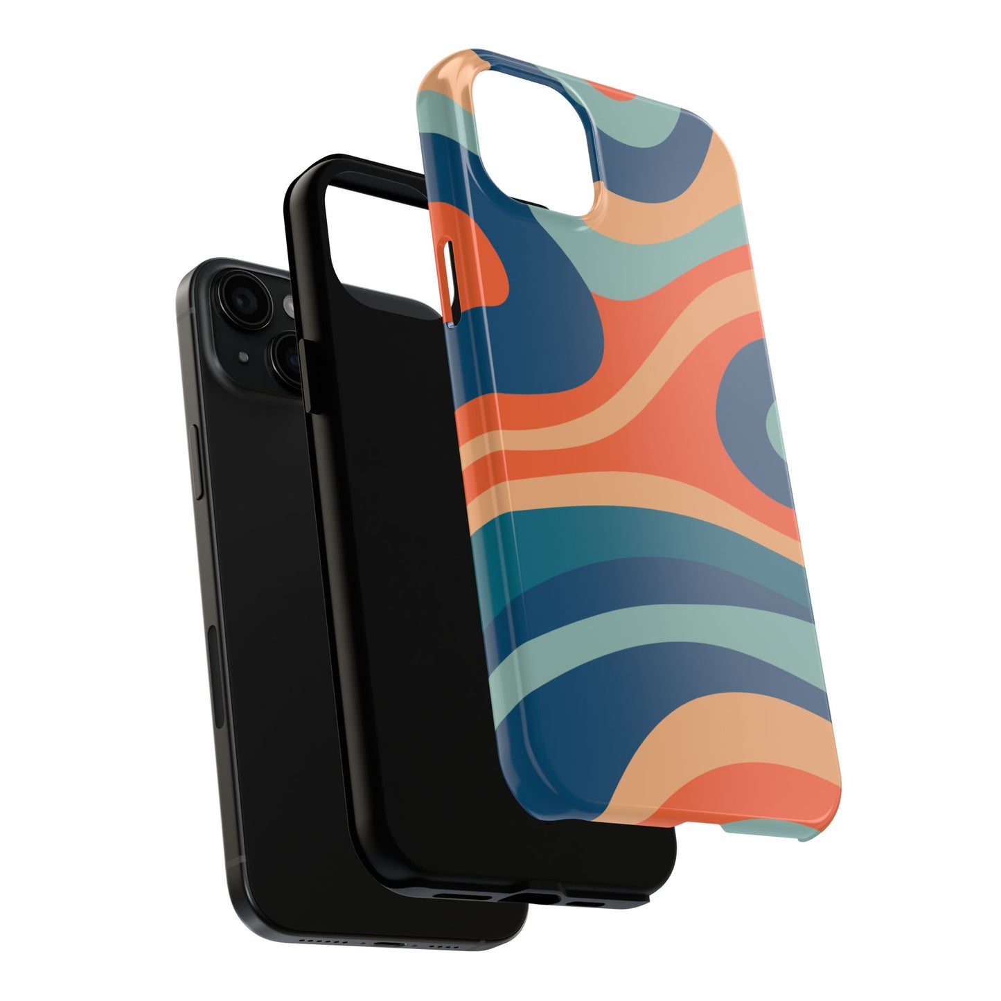 Retro Vibe Wavy Stripes iPhone Case – 70s-Inspired in Teal, Orange, and Rust