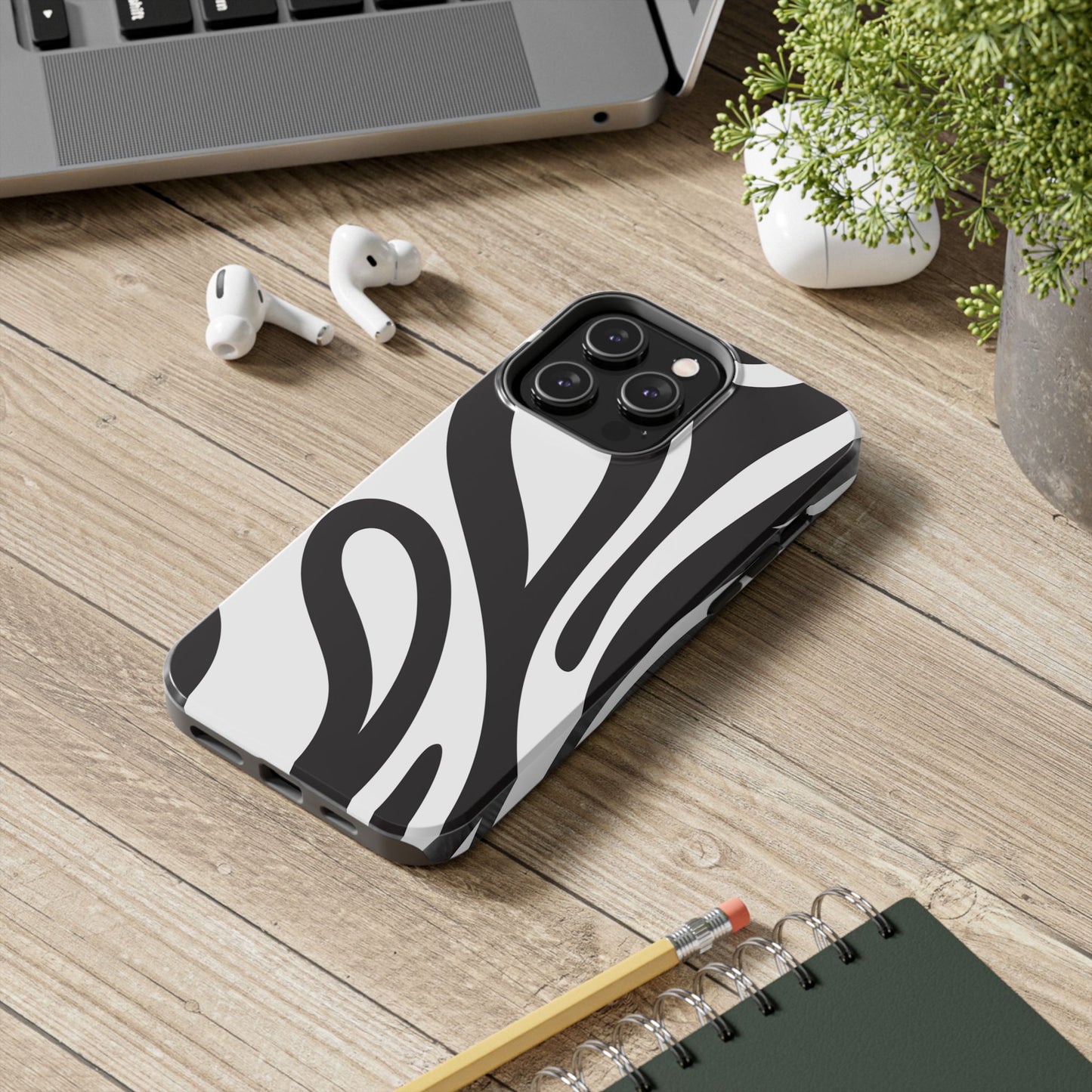 Modern Black and White Abstract Tough iPhone Case – Bold Graphic Pattern with Dual-Layer Protection