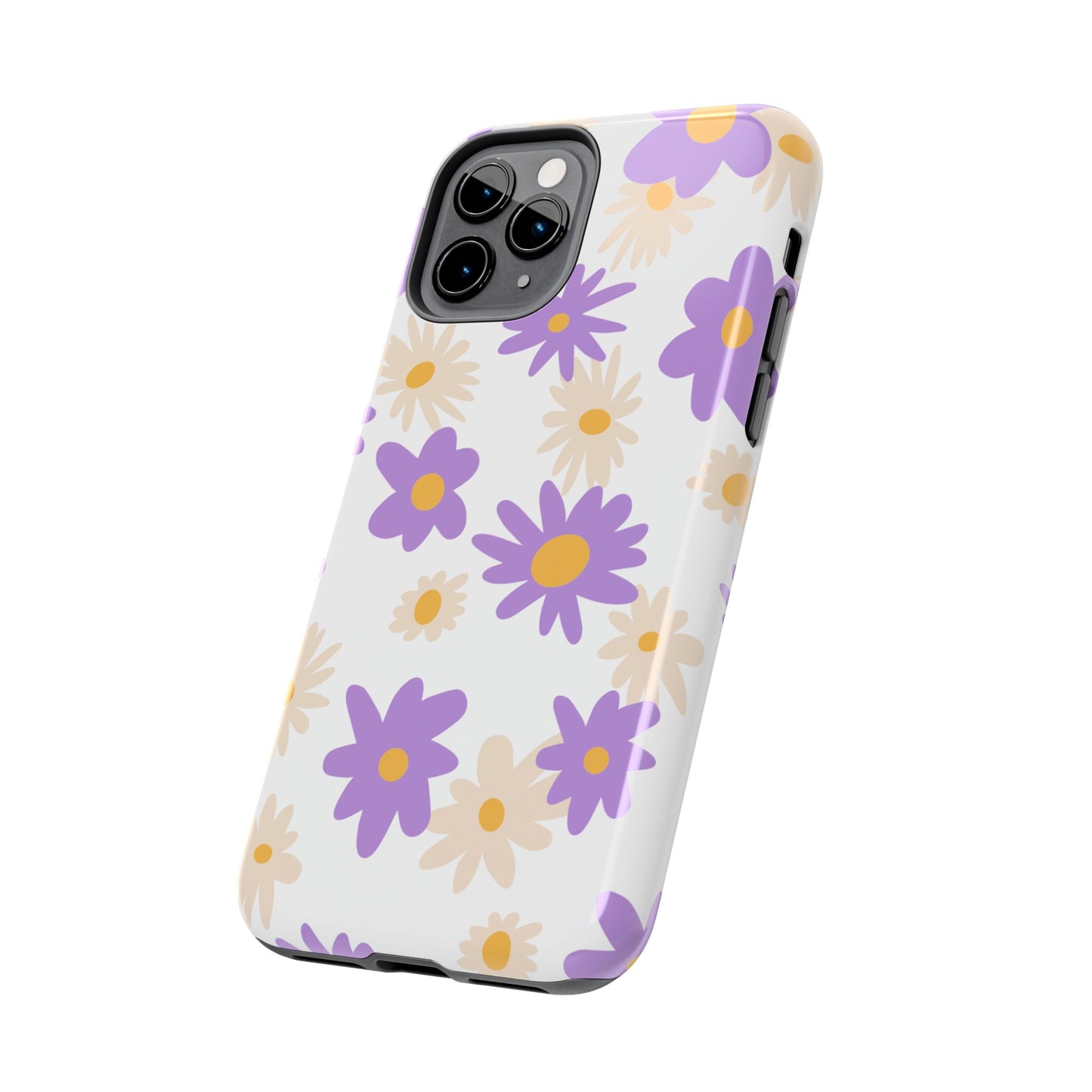 Retro Daisy Flower iPhone Case – Pastel Purple & Cream Floral Design with Matte Finish