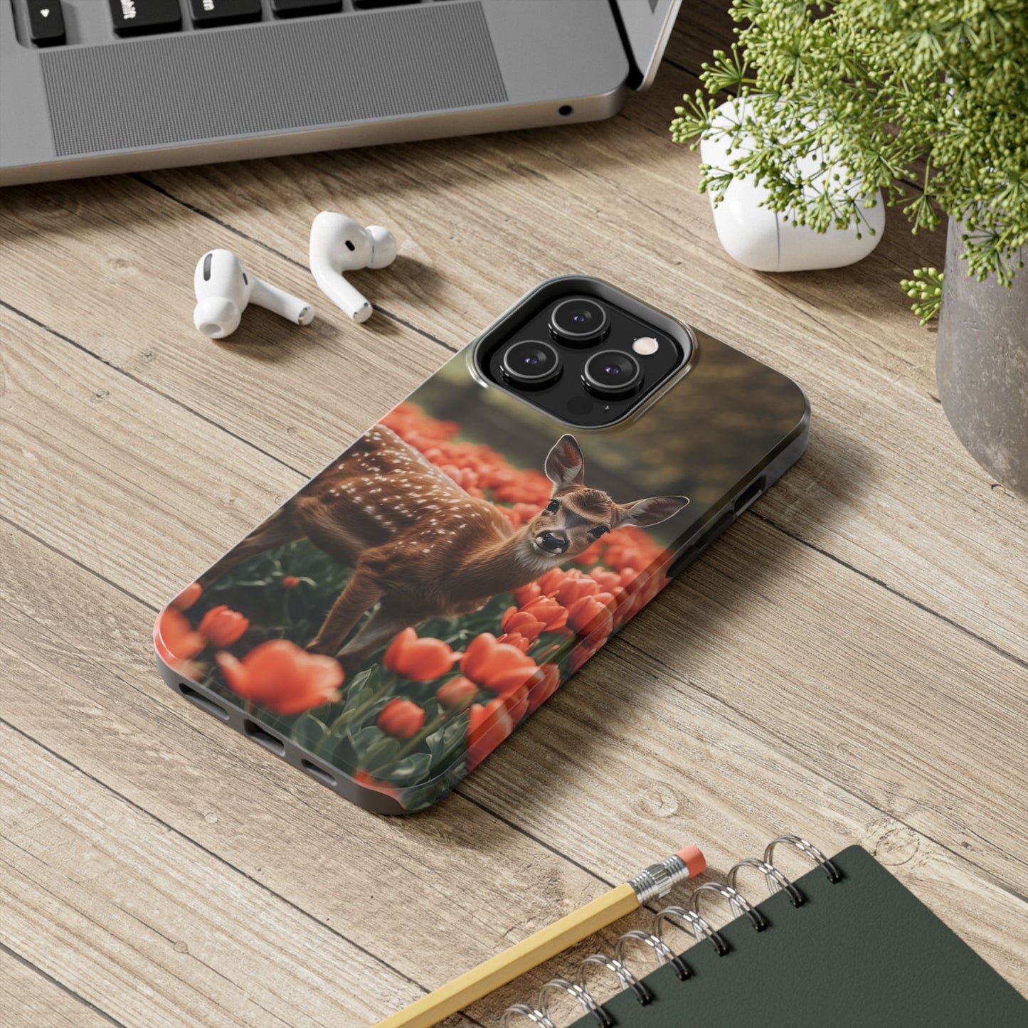 Fawn Among Tulips iPhone Case