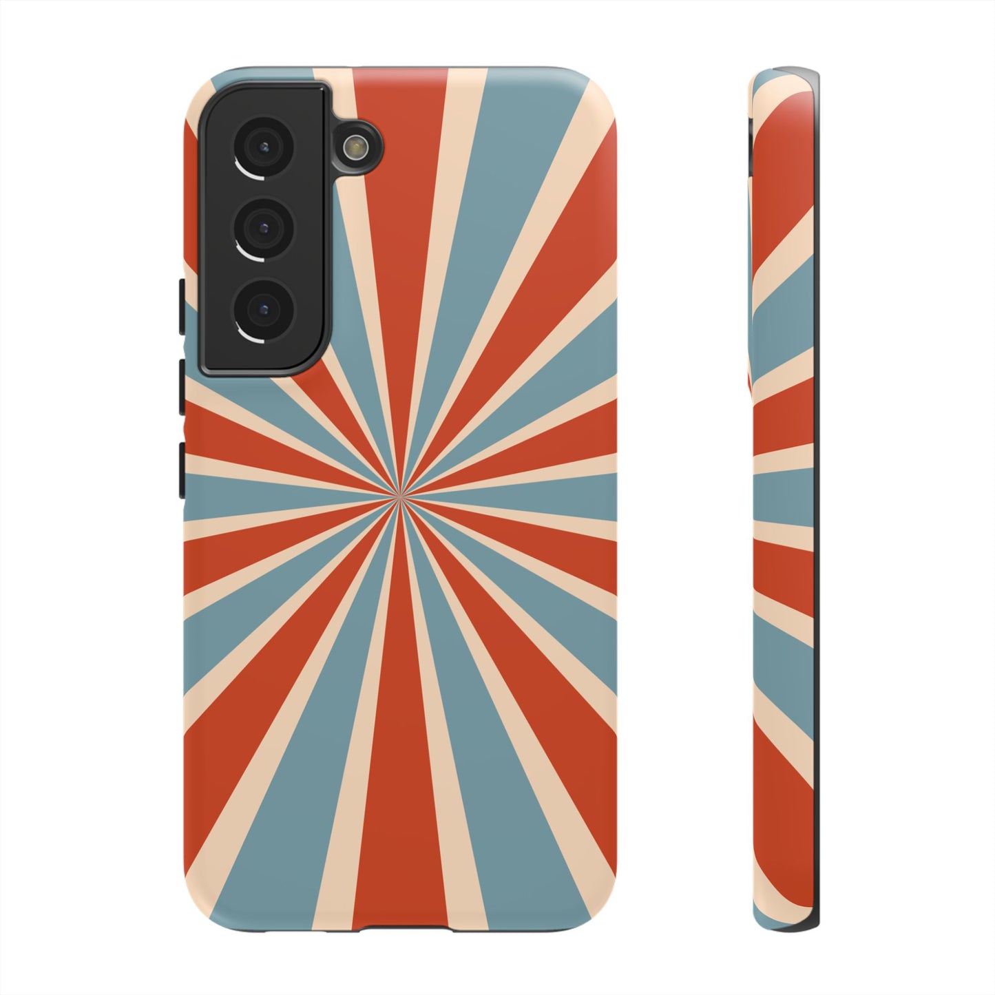 Vintage Blue & Red Sunburst Samsung Galaxy Case – Bold Geometric Pattern, Shock-Resistant Cover