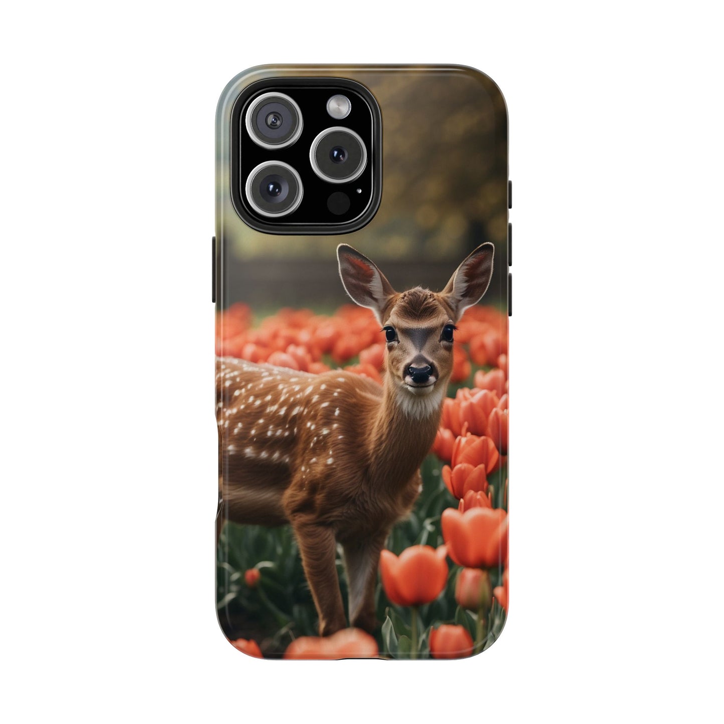 Fawn Among Tulips iPhone Case