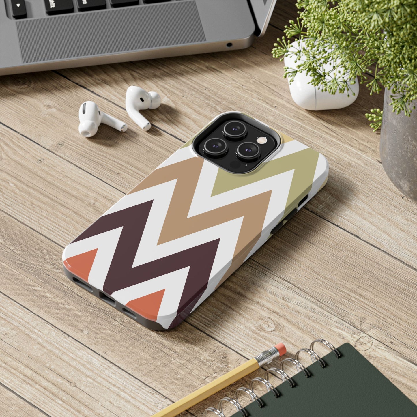 Earthy Chevron iPhone Case – Boho-Inspired Design with Dual-Layer Protection
