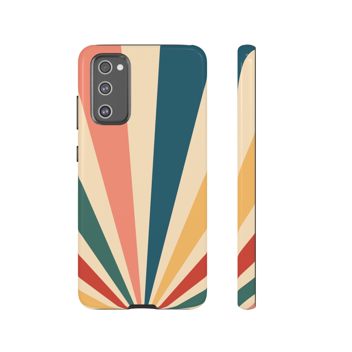 Retro Sunbeam Samsung Galaxy Case – 70s-Inspired Radiating Stripes in Coral, Teal, and Mustard